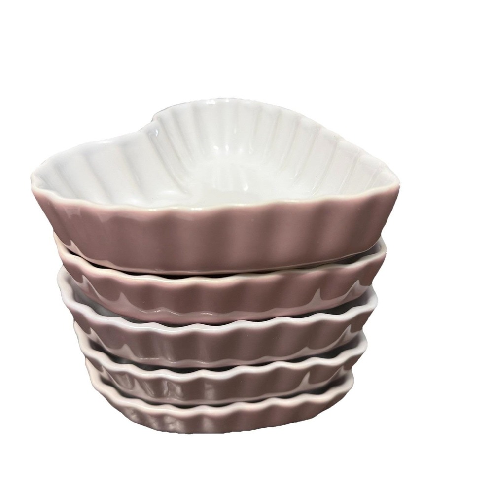 Pacific Island Creation Pink Heart Shaped Ramekin Ceramic Oven Safe Set Of 5 - Picture 4 of 10